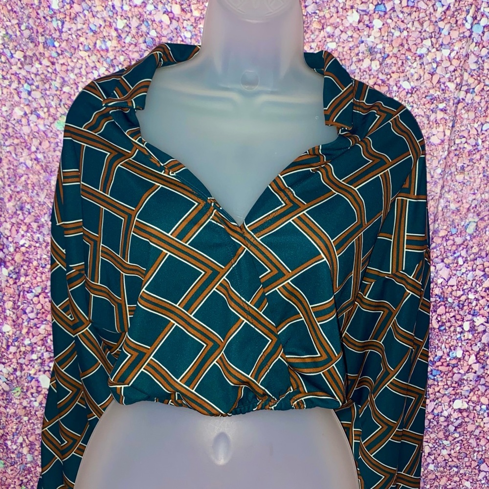 Forest Green and Brown Forever21 cropped Blouse!